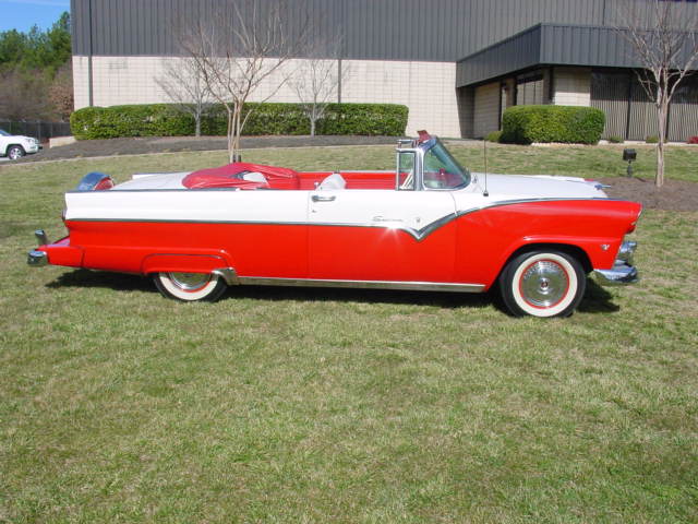 1955 Ford Fairlane Sunliner. Convertible. Torch Red and White Two Tone